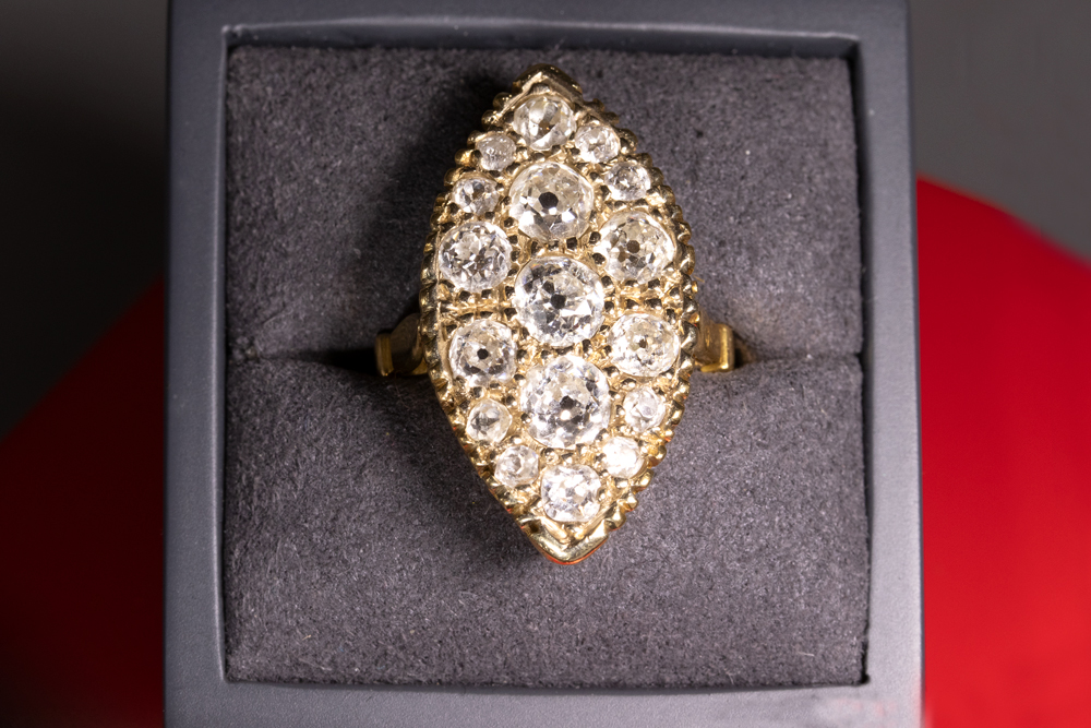 Bague Ancienne XIXe Siècle En Or 18K Et Diamants - Taille 56 - Occasion - Style Amitié