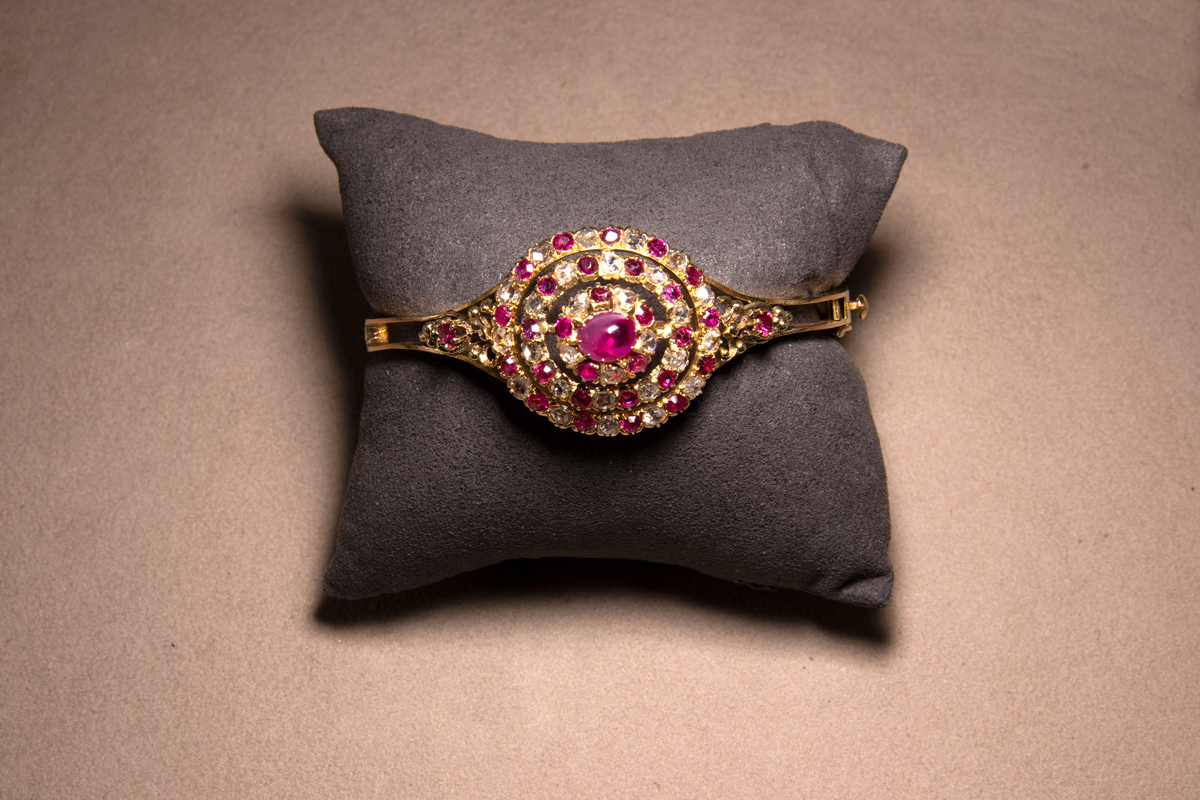 Bracelet Ancien XIXe Siècle – Or 750 Sur Argent Avec Roses Et Diamants – Style Baroque – Occasion