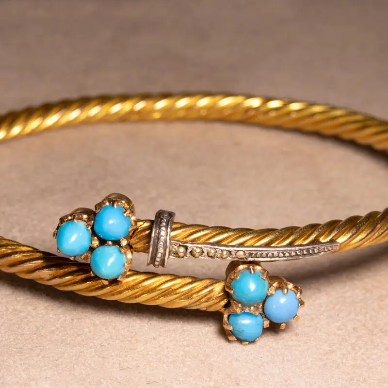 Bracelet ancien torsadé or et turquoises