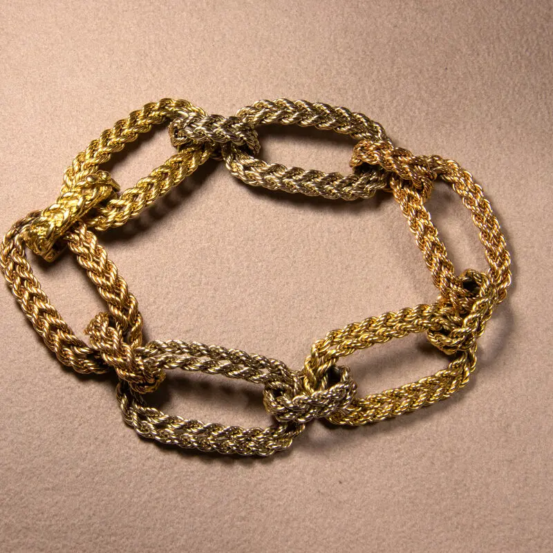 Bracelet maillons corde tressés 3 ors
