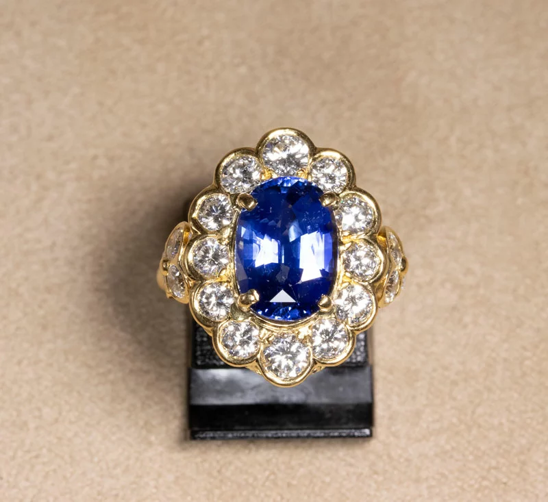 Bague Pompadour Vintage or jaune saphir de Ceylan