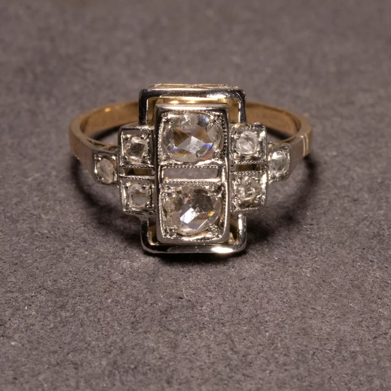 Bague rectangulaire diamants taille rose