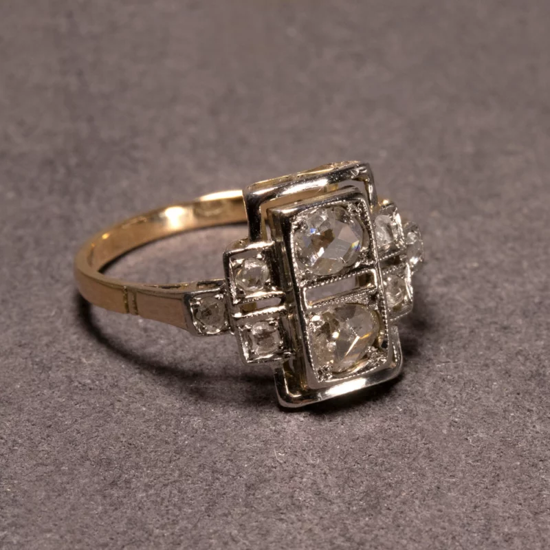 Bague rectangulaire diamants taille rose