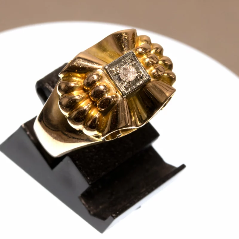 Bague tank 1950 volutes diamant